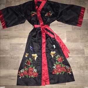 Japanese Kimono Black&Red Trim Flowers&Butterflies